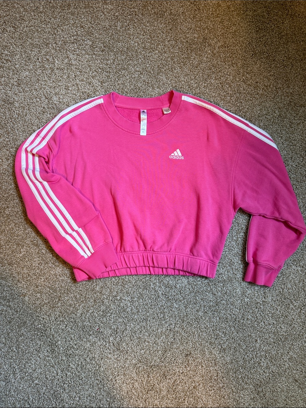 adidas Hot Pink Cropped Sweatshirt with White Stripes